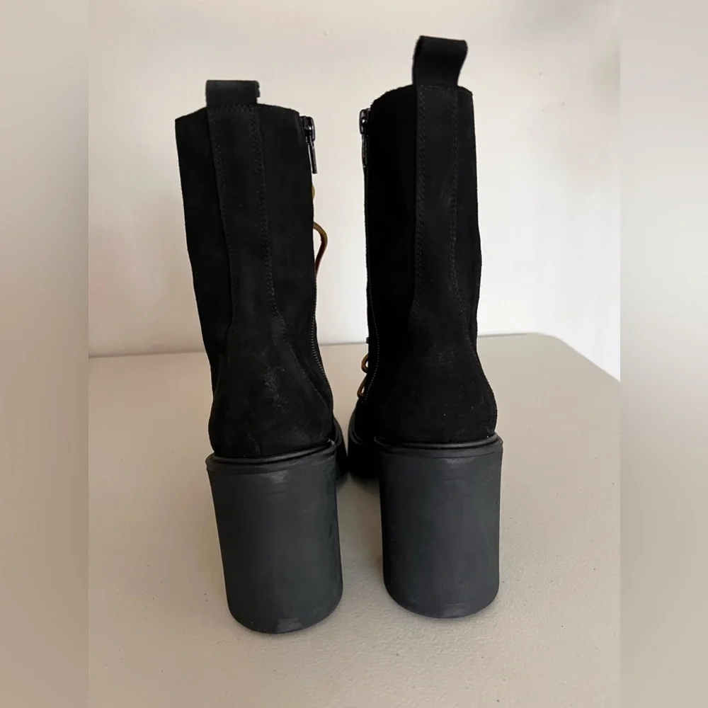 Free People Dylan Lace Up Chunky Mid Calf Suede Boots Black Women’s Size 8.5 - Picture 8 of 9